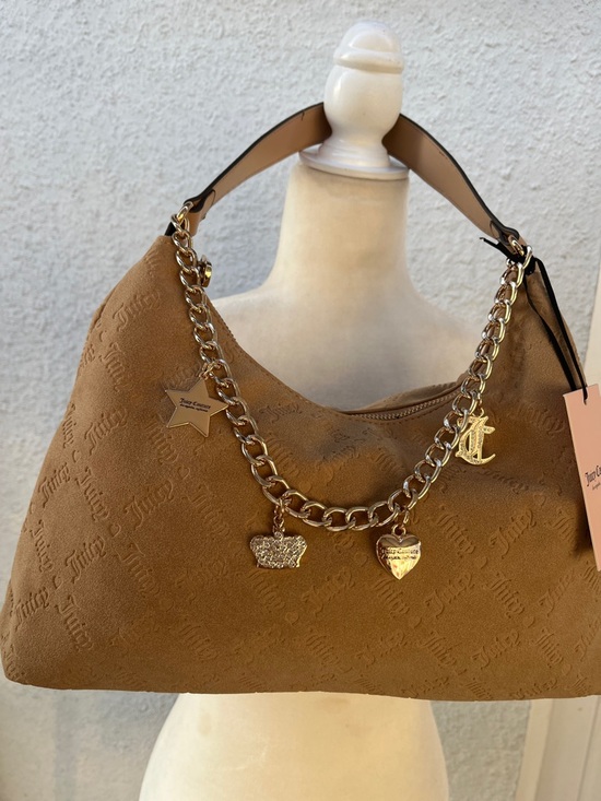 Juicy Couture Handbags - Juicy Couture Camel Suede Hobo Bag with Gold Charm Chain NWT